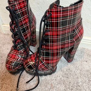 Jessica Simpson Plaid Platform Ankle Boots - Red and Black 8.5